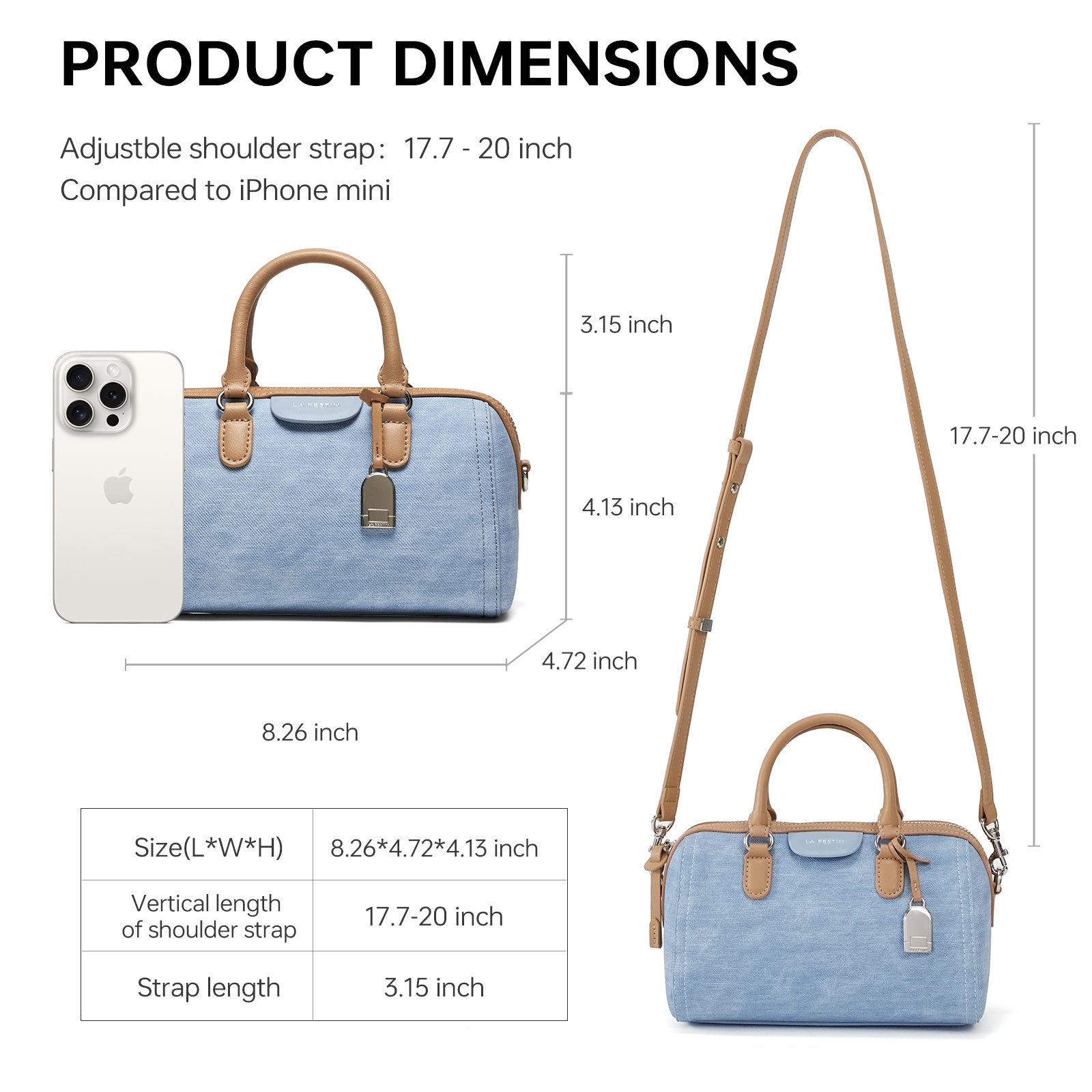LA FESTIN Handbag Women New Fashion Shoulder Bag Top Handle Purse Crossbody Satchel Bowling Bag
