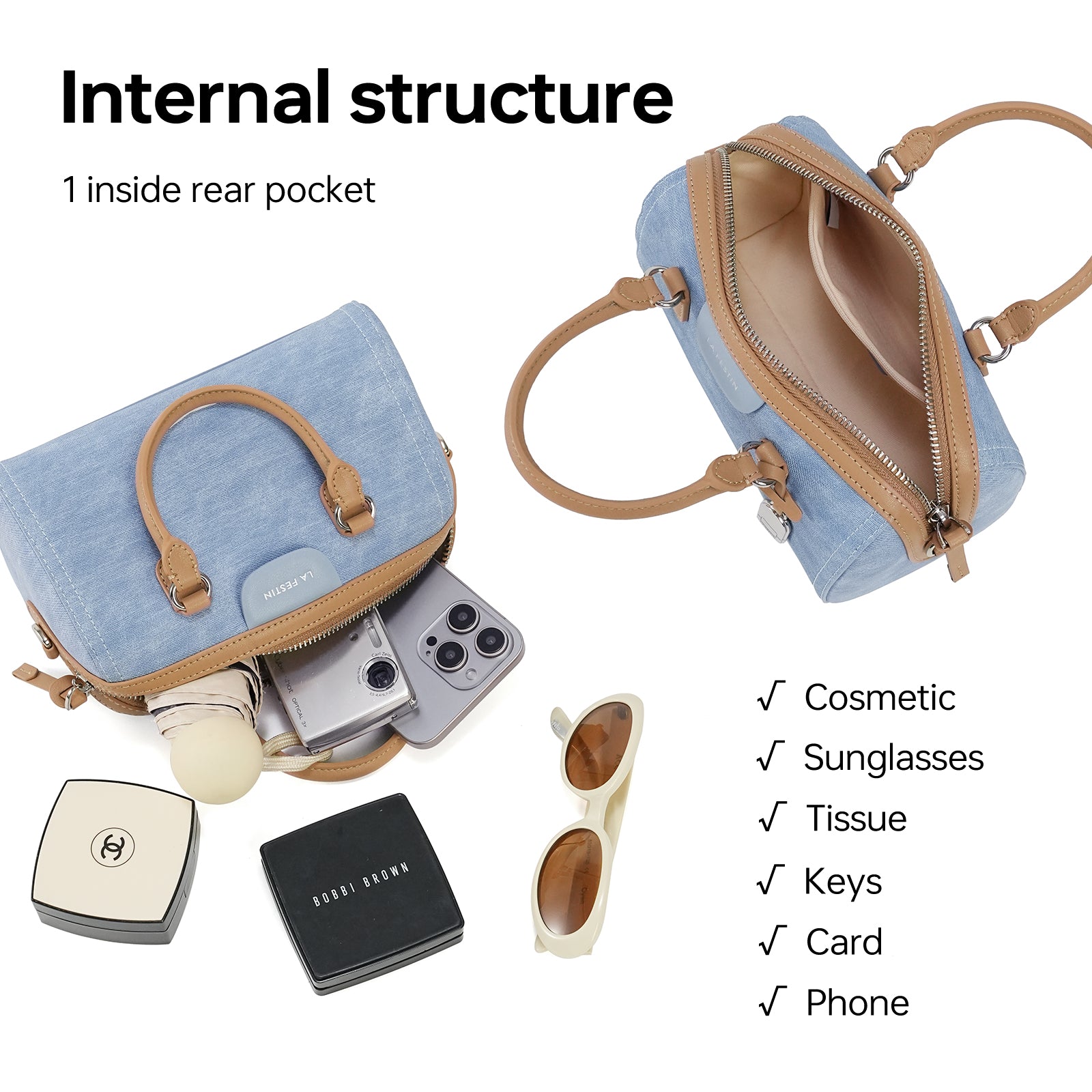 LA FESTIN Handbag Women New Fashion Shoulder Bag Top Handle Purse Crossbody Satchel Bowling Bag