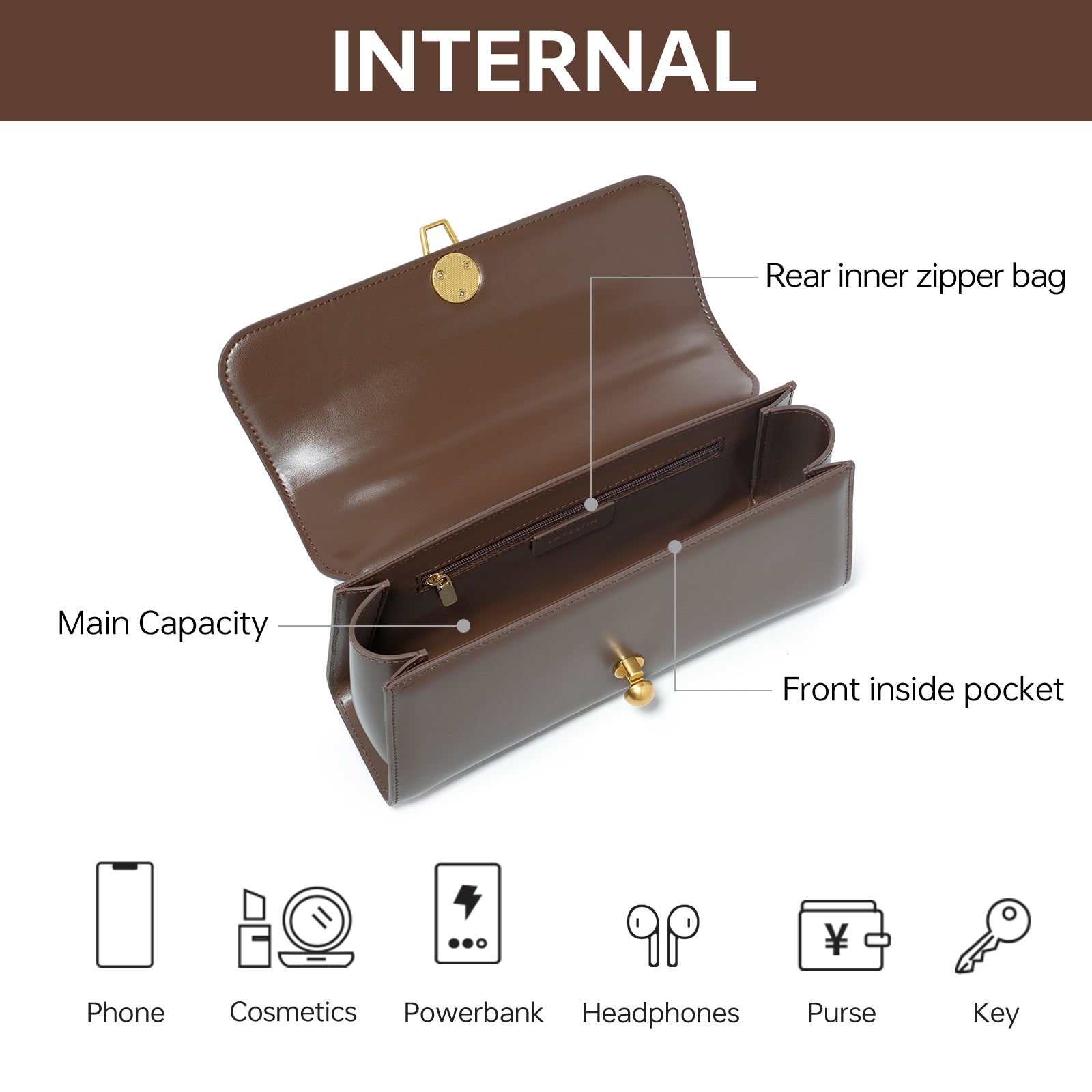 LAFESTIN Leather Shoulder Bag for Women Fashion Design Handbag Lady Wallet Retro Crossbody Bag