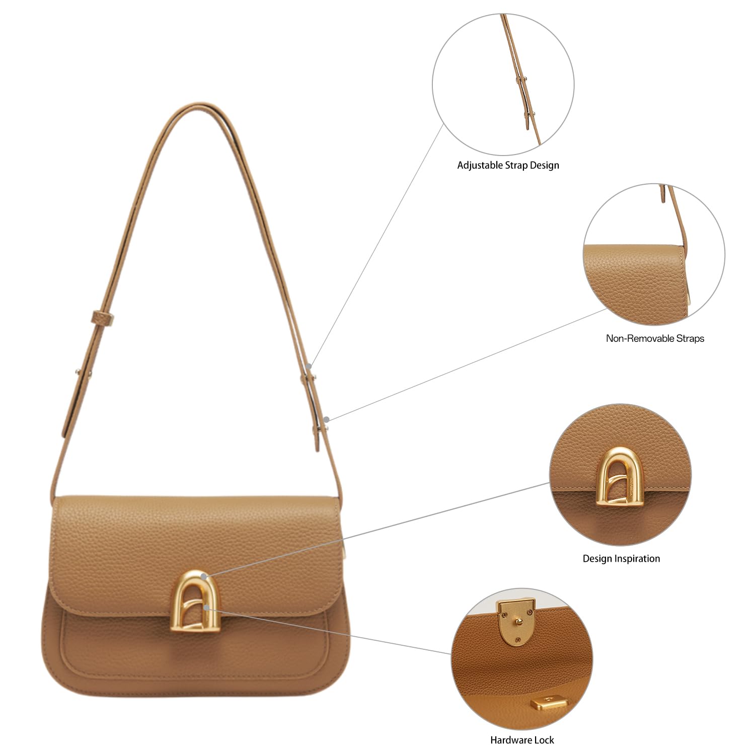 LA FESTIN Leather Shoulder Bag Designer Handbags for Women Retro Cross body Bags Ladies Purse