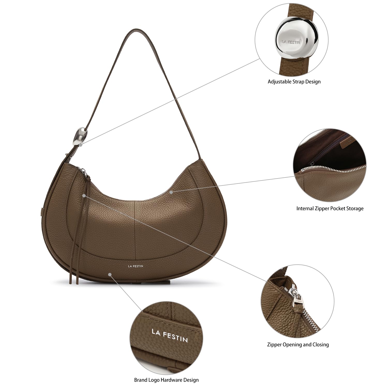 LA FESTIN Soft Leather Crescent Bag Handbag Women Fashion Design Shoulder Bag Female Cross body Bag