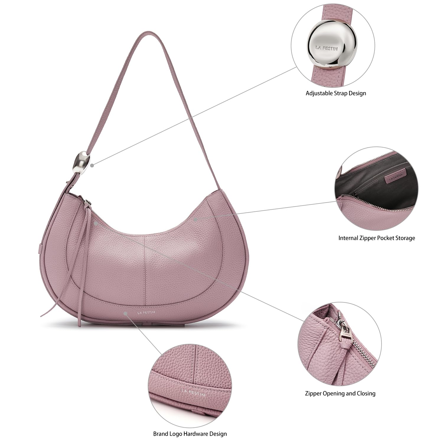 LA FESTIN Soft Leather Crescent Bag Handbag Women Fashion Design Shoulder Bag Female Cross body Bag