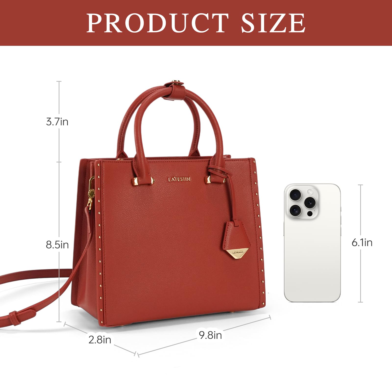 LA FESTIN Top Handle Leather Bag Women Shoulder Bag with Adjustable Strap Burgundy Purse