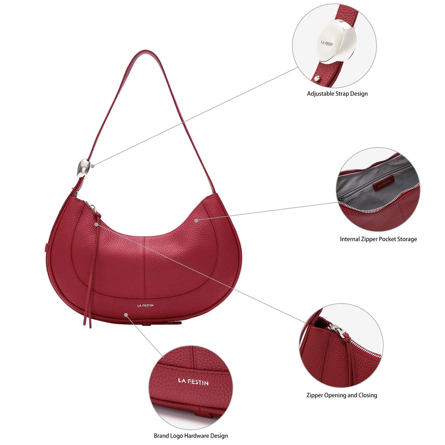 LA FESTIN Soft Leather Crescent Bag Handbag Women Fashion Design Shoulder Bag Female Cross body Bag