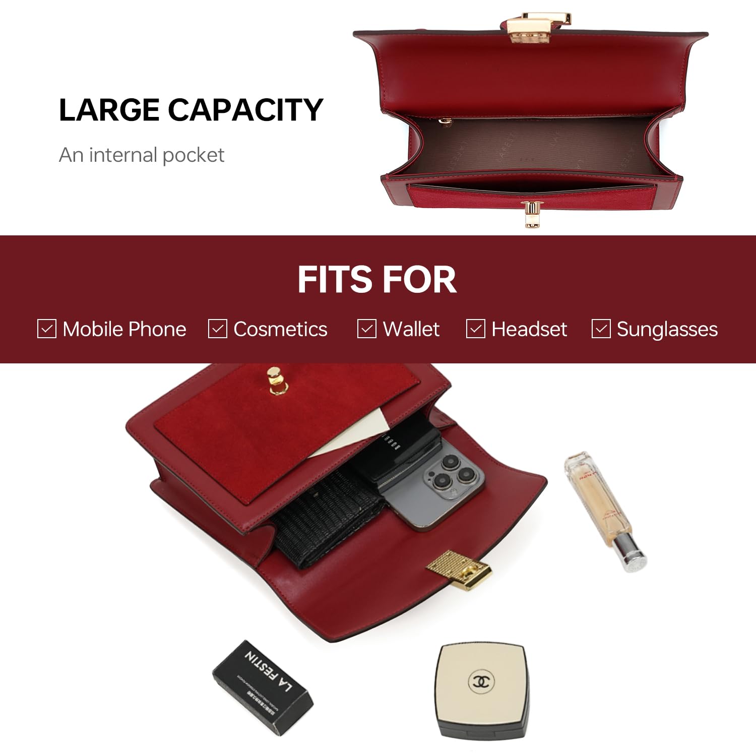 LA FESTIN Top Handle Crossbody Bag Leather Handbag Shoulder Bag Purses for Women Large Capacity Bag