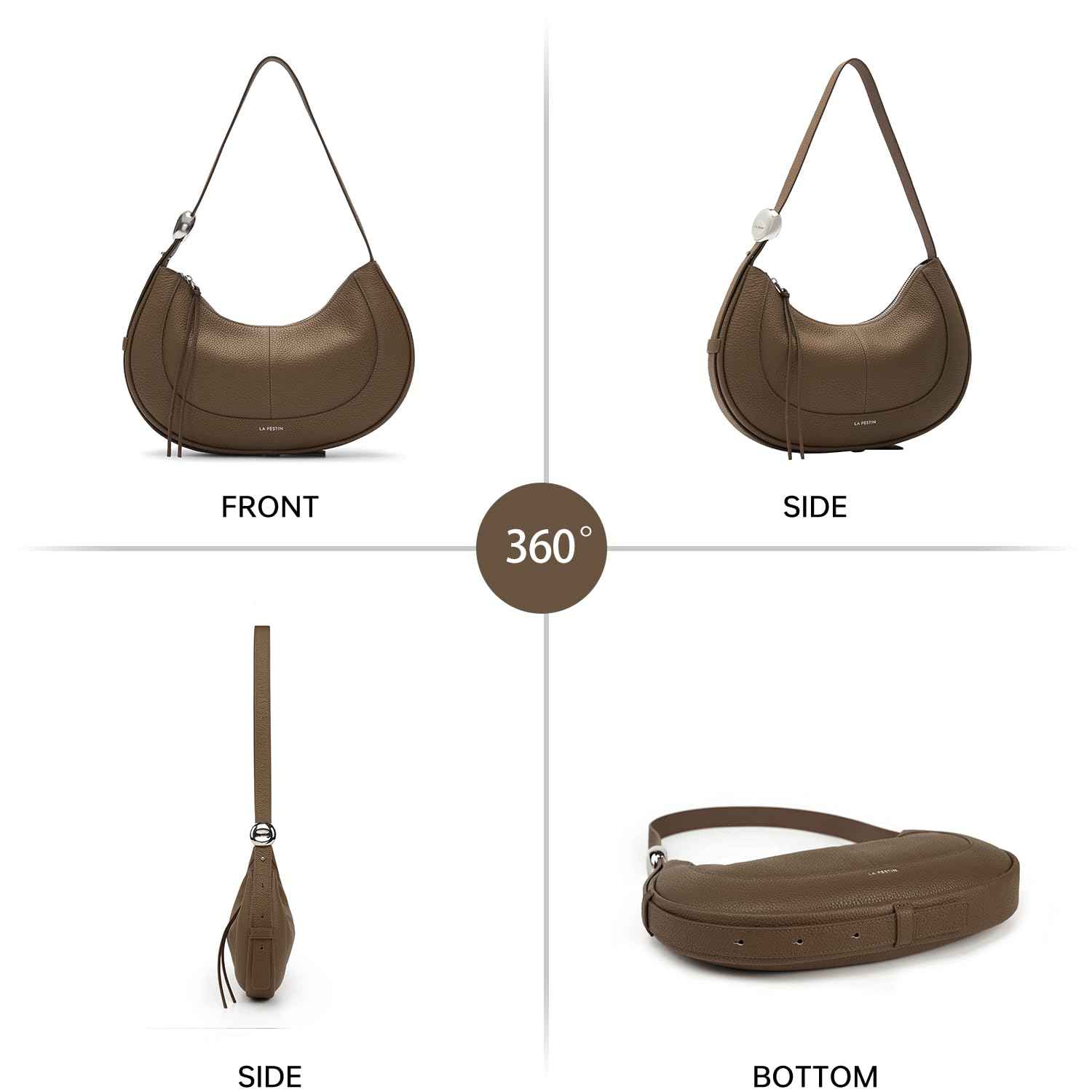 LA FESTIN Soft Leather Crescent Bag Handbag Women Fashion Design Shoulder Bag Female Cross body Bag