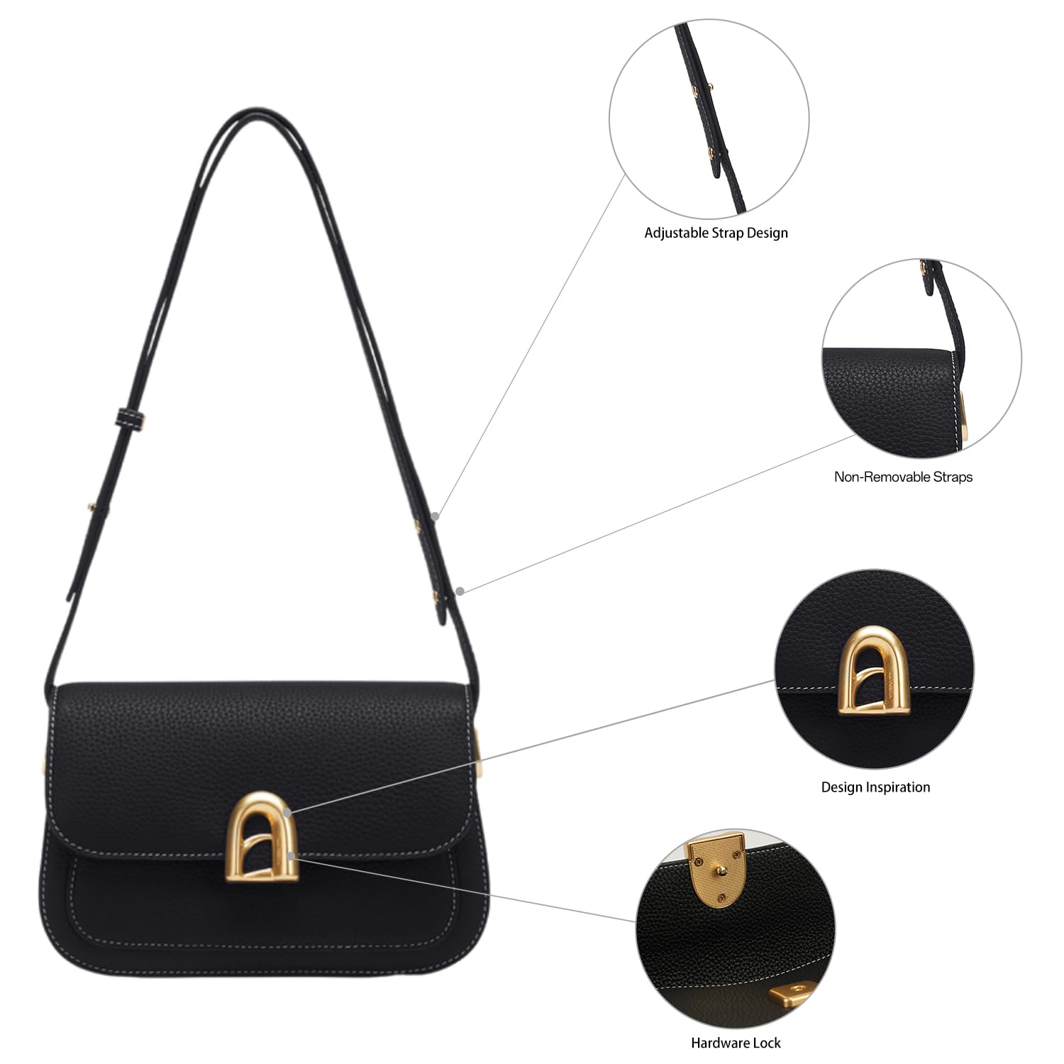 LA FESTIN Leather Shoulder Bag Designer Handbags for Women Retro Cross body Bags Ladies Purse