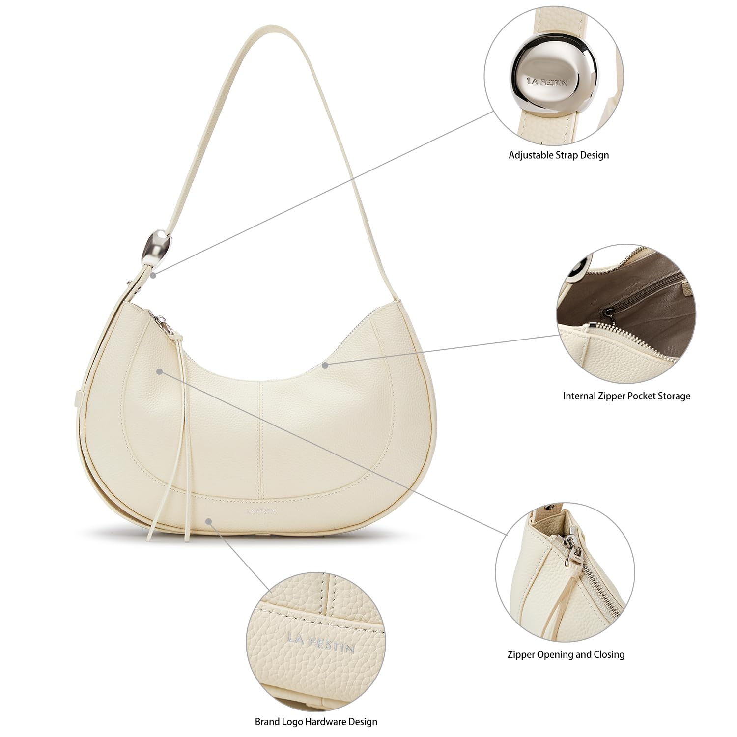 LA FESTIN Soft Leather Crescent Bag Handbag Women Fashion Design Shoulder Bag Female Cross body Bag