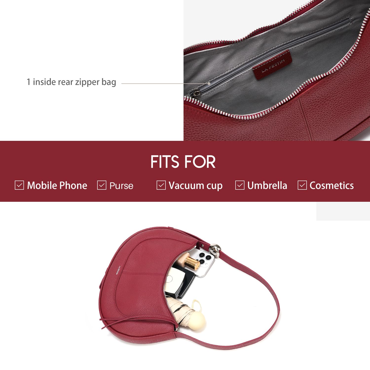 LA FESTIN Soft Leather Crescent Bag Handbag Women Fashion Design Shoulder Bag Female Cross body Bag