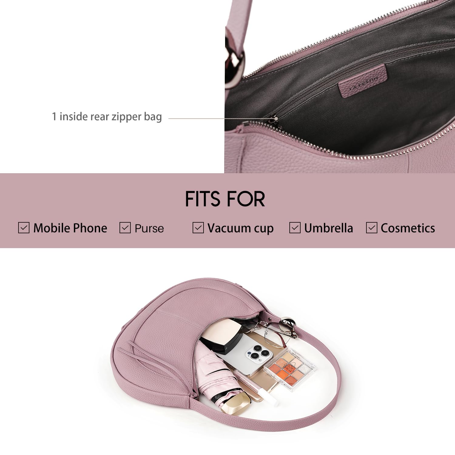 LA FESTIN Soft Leather Crescent Bag Handbag Women Fashion Design Shoulder Bag Female Cross body Bag