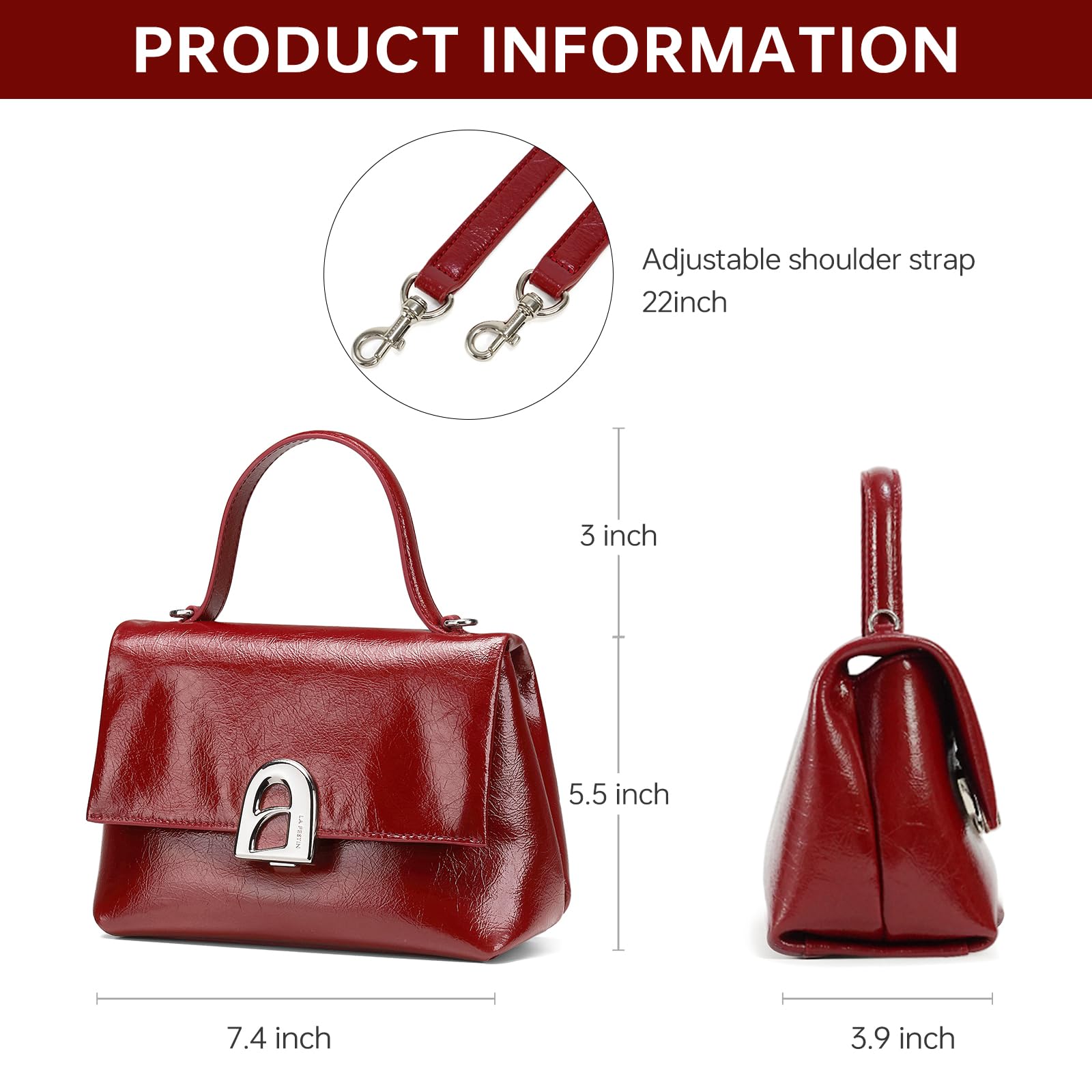 LA FESTIN Handbag for Women Leather Small Shoulder Bag Mini Top Handle Bag Crossbody Purse