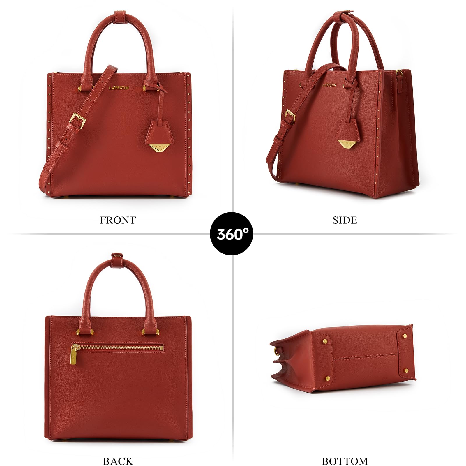 LA FESTIN Top Handle Leather Bag Women Shoulder Bag with Adjustable Strap Burgundy Purse