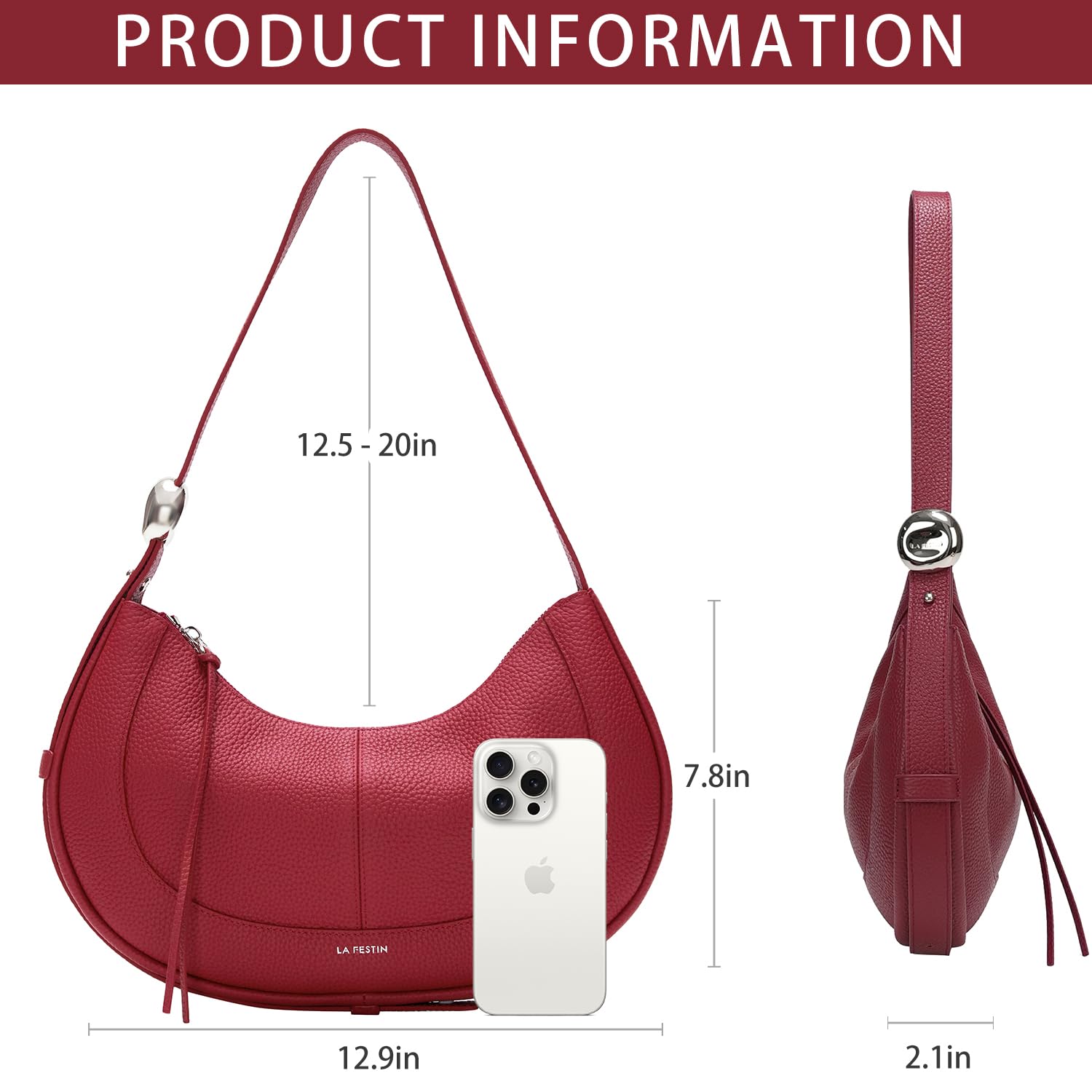 LA FESTIN Soft Leather Crescent Bag Handbag Women Fashion Design Shoulder Bag Female Cross body Bag