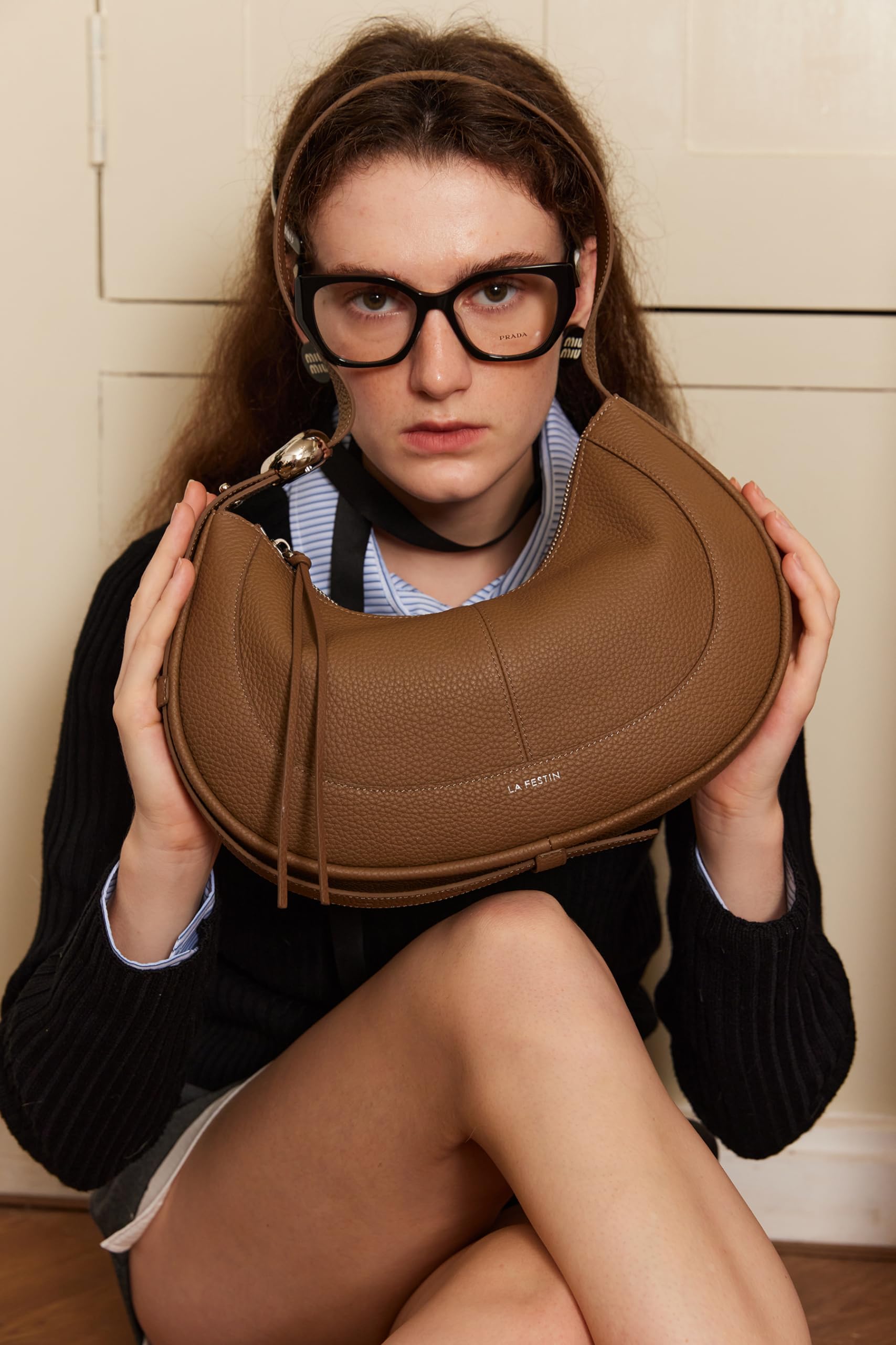 LA FESTIN Soft Leather Crescent Bag Handbag Women Fashion Design Shoulder Bag Female Cross body Bag