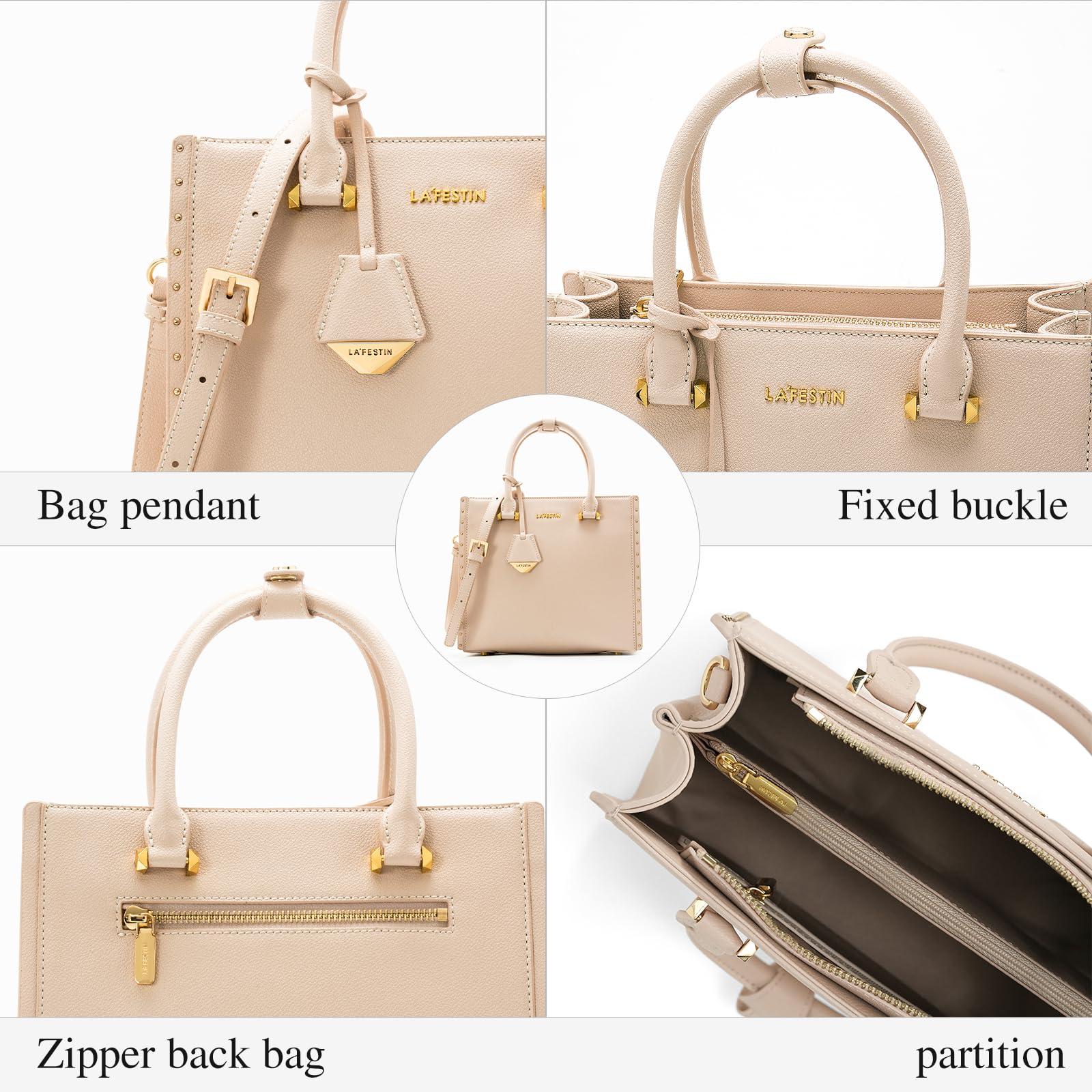LA FESTIN Top Handle Leather Bag Women Shoulder Bag with Adjustable Strap Burgundy Purse