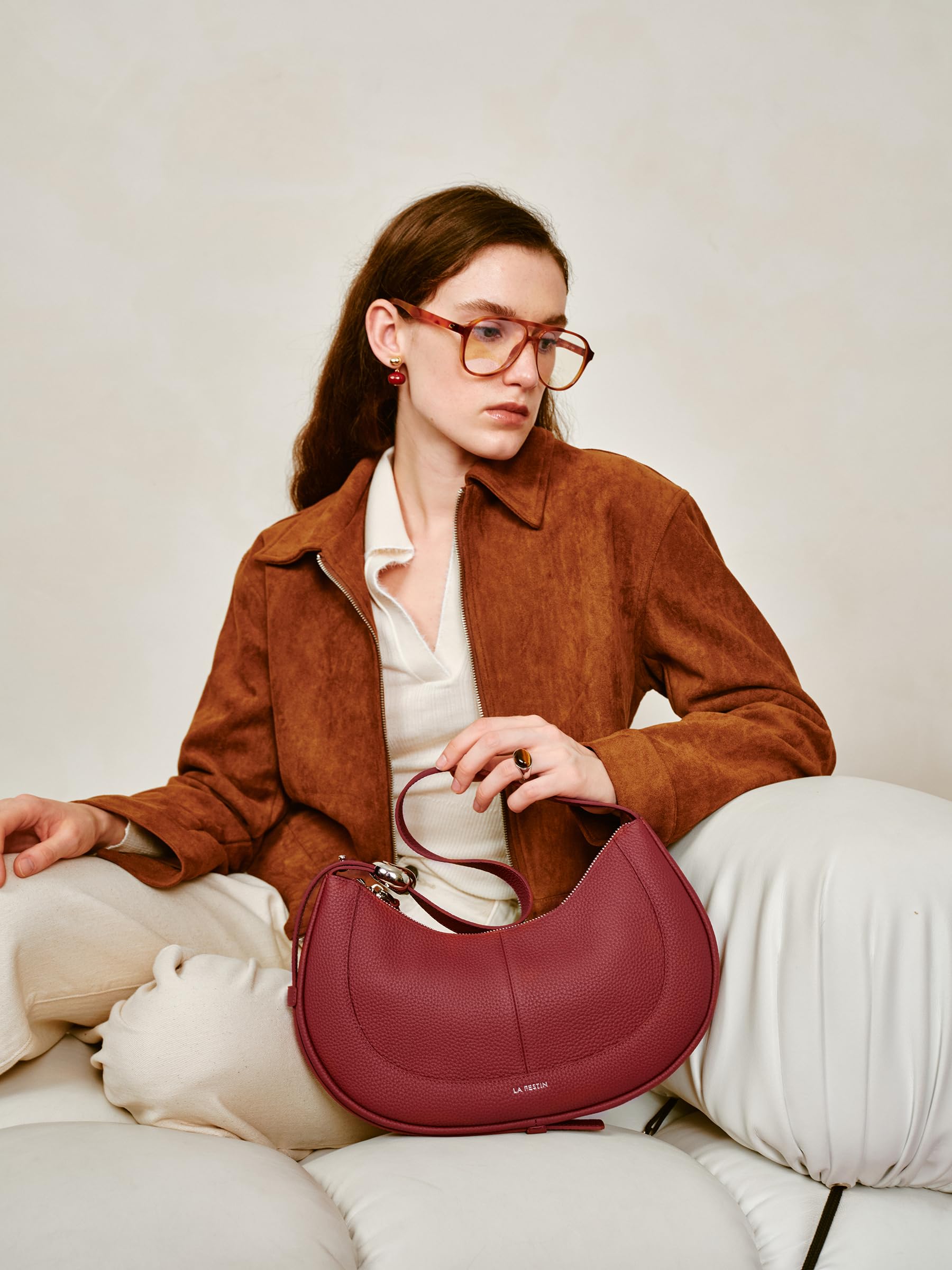 LA FESTIN Soft Leather Crescent Bag Handbag Women Fashion Design Shoulder Bag Female Cross body Bag