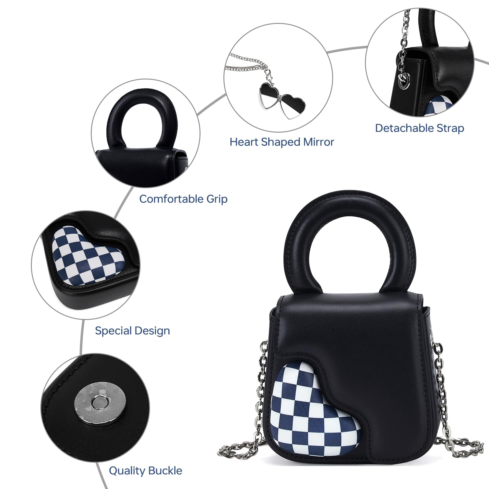 LA FESTIN New Heart Bag With Mirror Handbag Women 2025 Fashion Design Shoulder Bag Leather Cross body Mini Bag