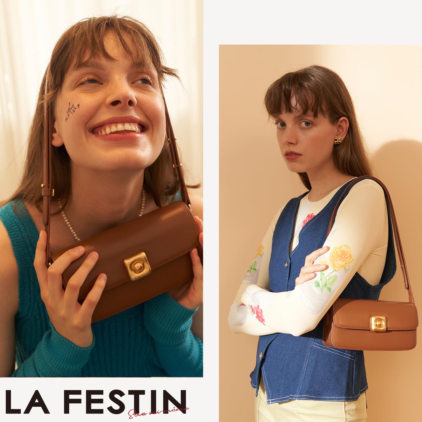 LAFESTIN Leather Shoulder Bag for Women with Adjustable Strap Crossbody bag Ladies Purses Fashion Designer Handbags