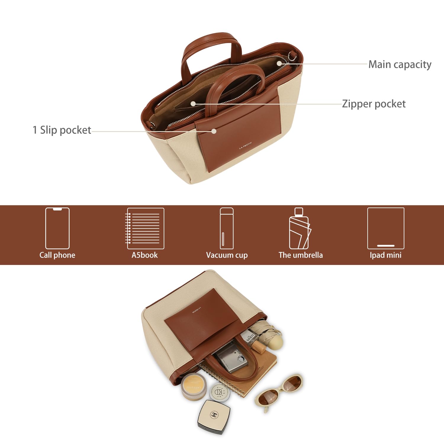 LA FESTIN Leather Handbag for Women New Fashion Design Shoulder Bag Large Capacity Tote Bags