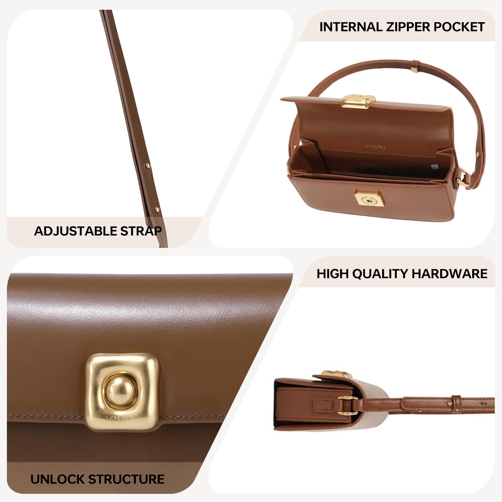 LAFESTIN Leather Shoulder Bag for Women with Adjustable Strap Crossbody bag Ladies Purses Fashion Designer Handbags