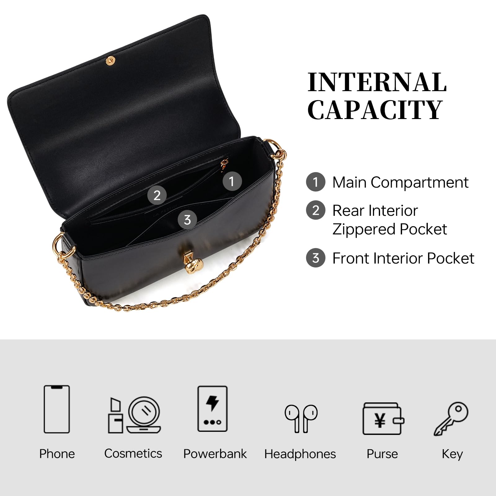 LA FESTIN Shoulder Bag Women's Leather Bag with Chain Fashion Design Cross body Bags Lady Handbag Wallet