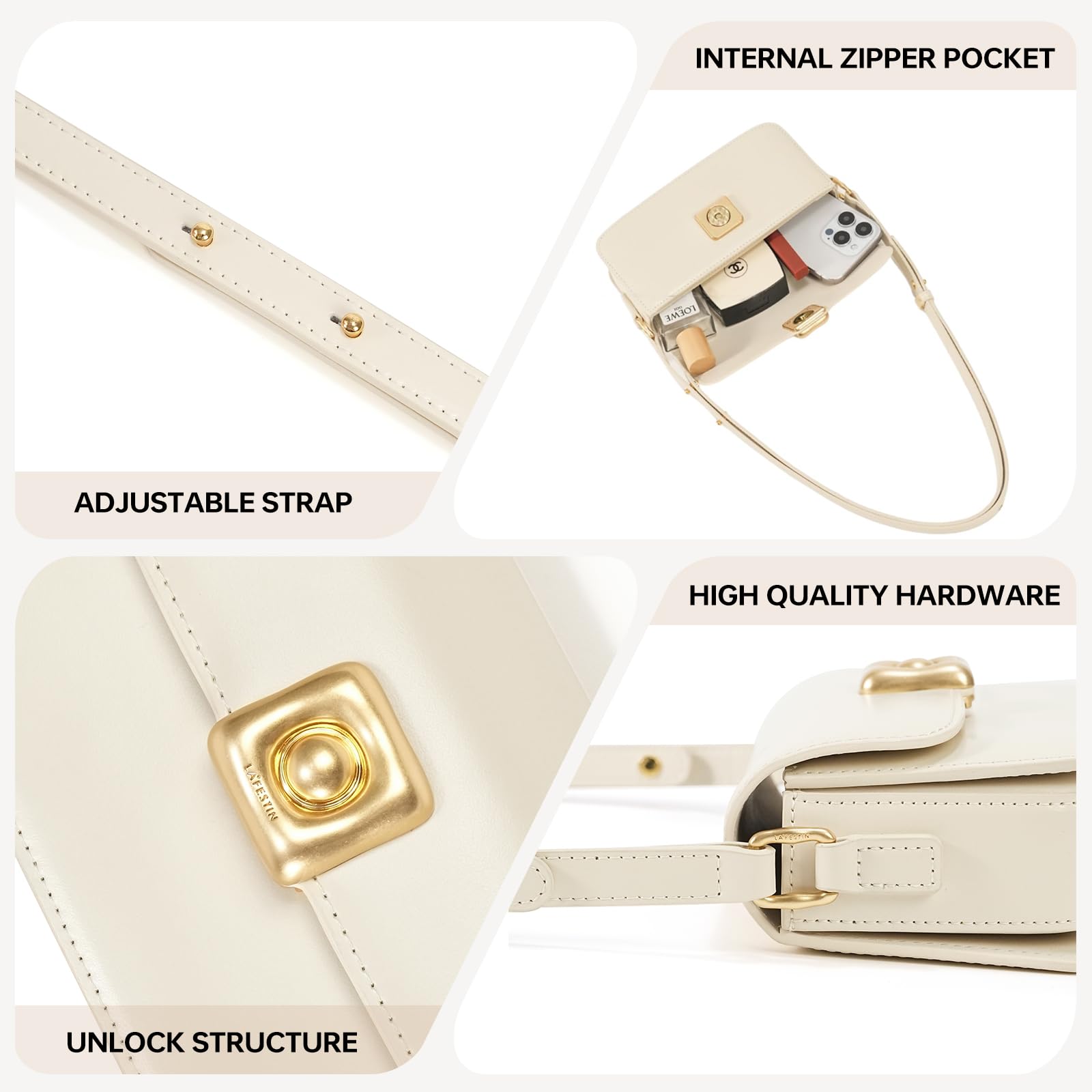 LAFESTIN Leather Shoulder Bag for Women with Adjustable Strap Crossbody bag Ladies Purses Fashion Designer Handbags