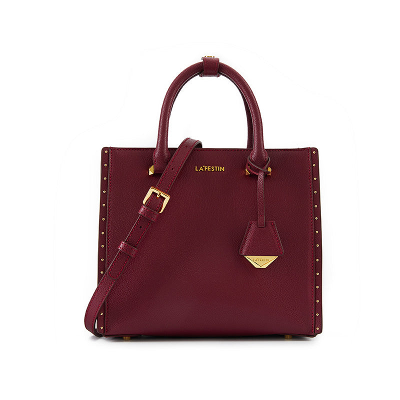 LA FESTIN Top Handle Leather Bag Women Shoulder Bag with Adjustable Strap Burgundy Purse